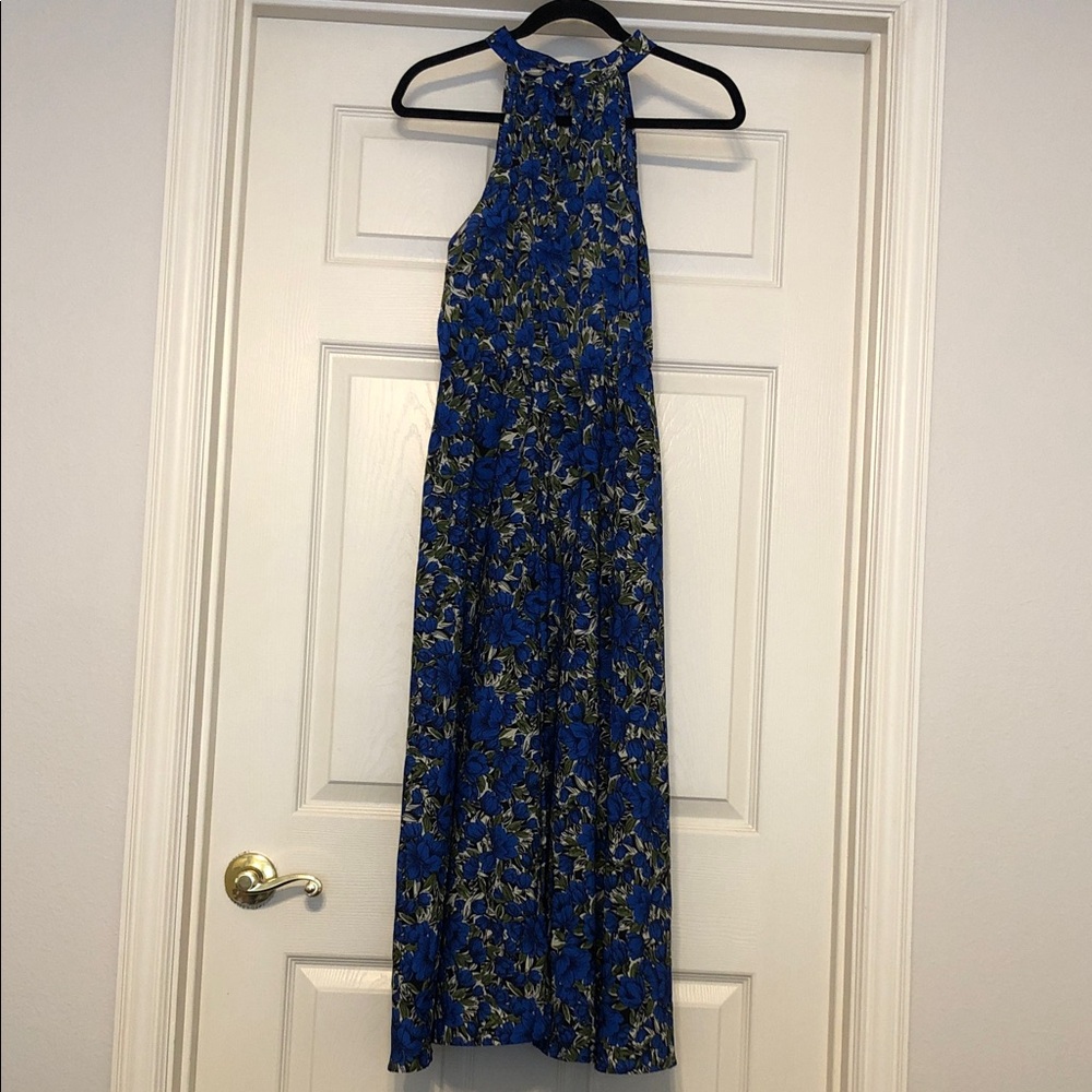SHEIN Blue and Green Floral Halter Maxi Dress Size L